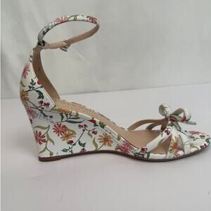 Kate Spade Flamenco Wedge Sandal 8.5 Floral Bow Ankle Strap Leather Summer